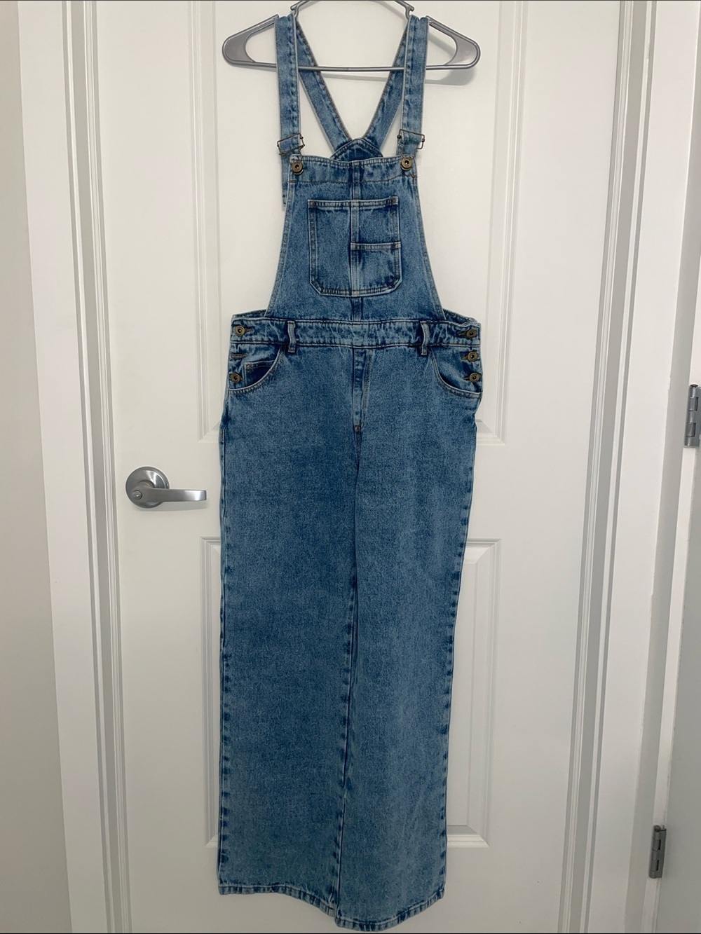 Light Blue Denim Women's Overall Dress with Front Bib Pocket